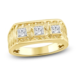 Men's Diamond Three-Stone Weave Ring 1/4 ct tw 10K Yellow Gold