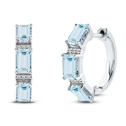 Octagon-Cut Natural Aquamarine Earrings 1/20 ct tw 14K White Gold