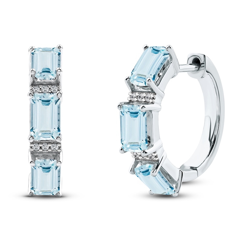 Octagon-Cut Natural Aquamarine Earrings 1/20 ct tw 14K White Gold