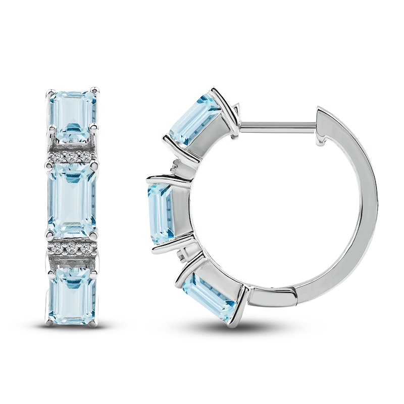 Octagon-Cut Natural Aquamarine Earrings 1/20 ct tw 14K White Gold