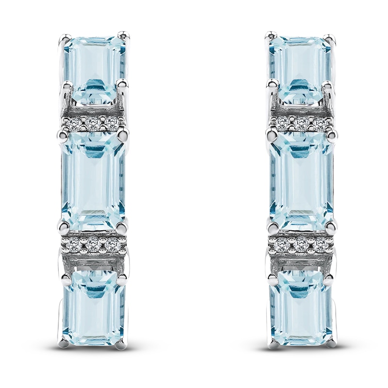 Octagon-Cut Natural Aquamarine Earrings 1/20 ct tw 14K White Gold