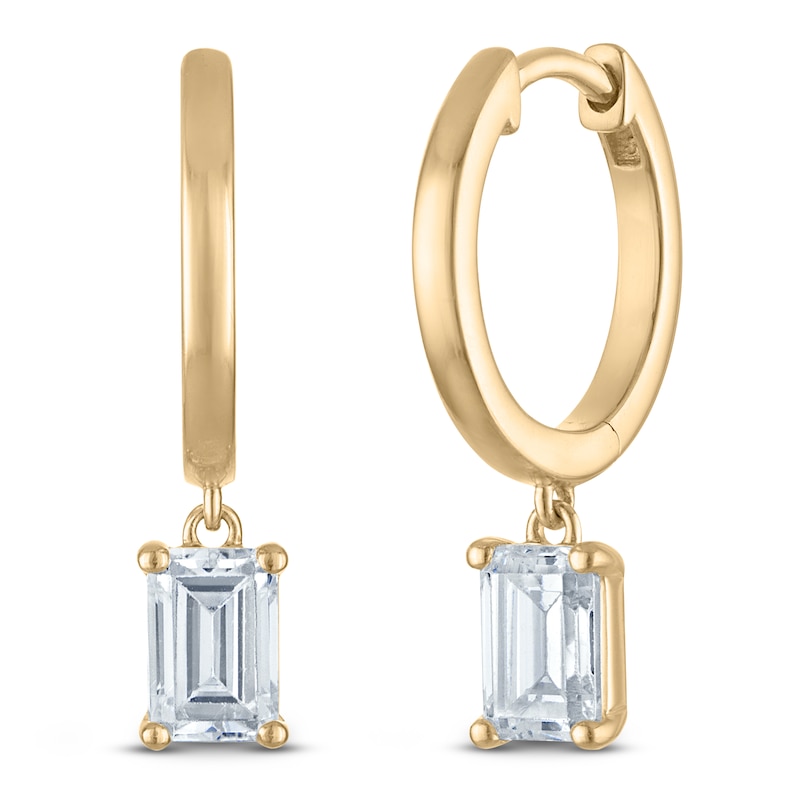 Main Image 2 of Emerald-Cut Lab-Created Diamond Solitaire Dangle Hoop Earrings 1 ct tw 14K Yellow Gold (SI2/F)