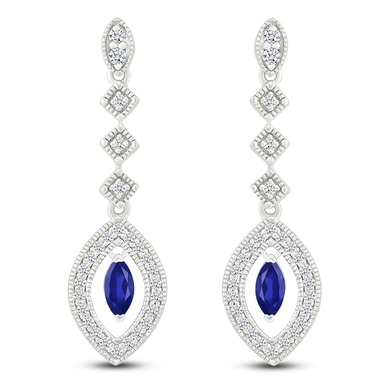 Marquise-Cut Blue Lab-Created Sapphire & White Lab-Created Sapphire Drop Earrings Sterling Silver