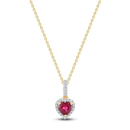 Natural Ruby & Diamond Heart Pendant Necklace 1/15 ct tw 14K Yellow Gold