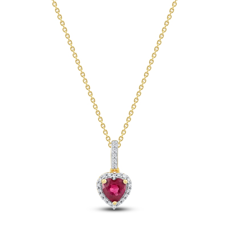 Main Image 1 of Natural Ruby & Diamond Heart Pendant Necklace 1/15 ct tw 14K Yellow Gold