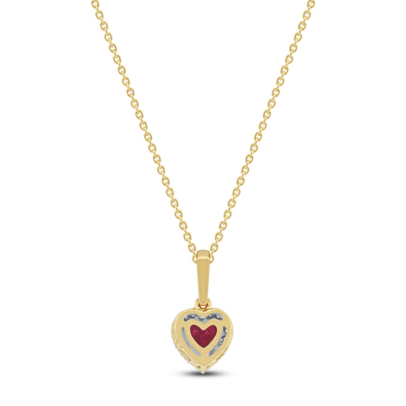 Main Image 3 of Natural Ruby & Diamond Heart Pendant Necklace 1/15 ct tw 14K Yellow Gold