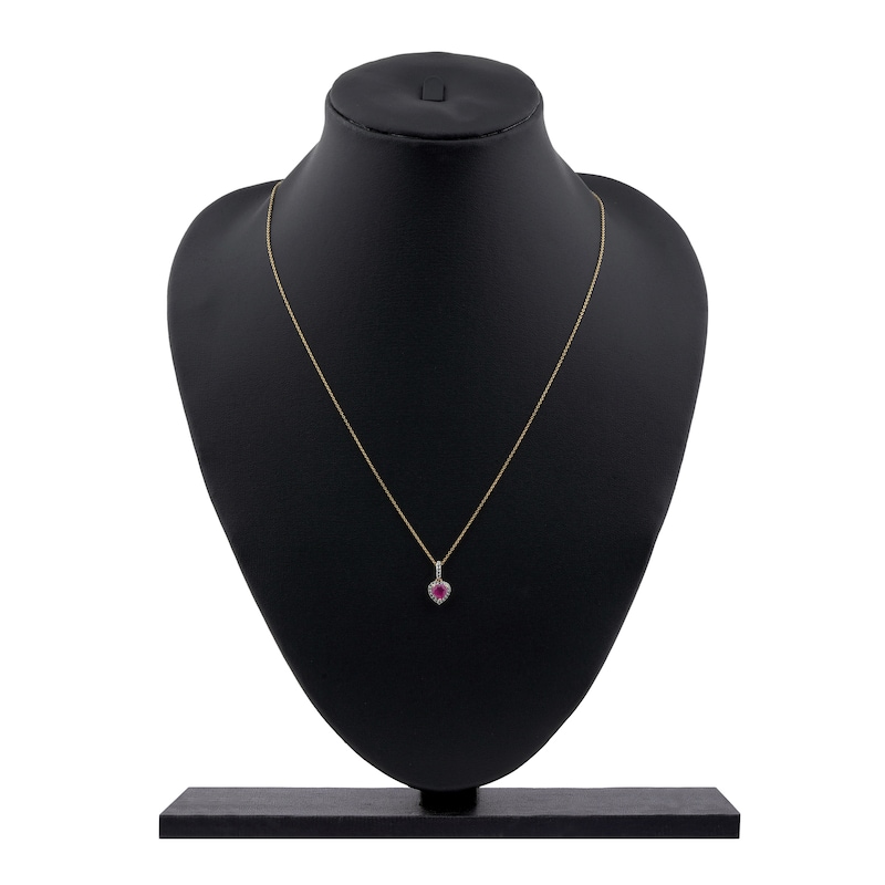 Main Image 7 of Natural Ruby & Diamond Heart Pendant Necklace 1/15 ct tw 14K Yellow Gold