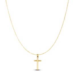 Tube Cross Necklace 14K Yellow Gold 18&quot;