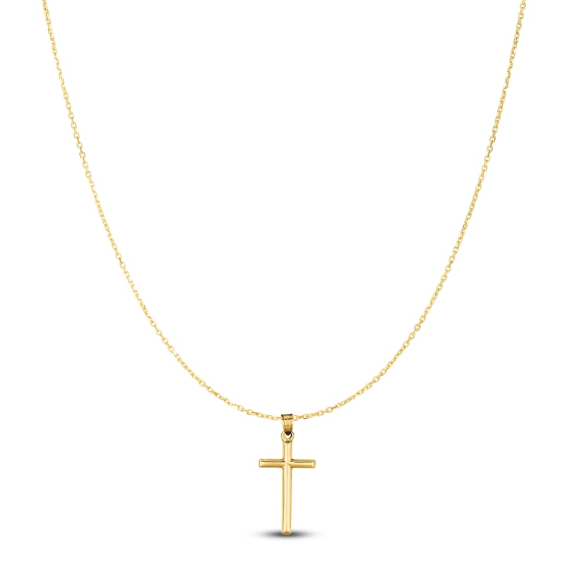 Main Image 1 of Tube Cross Necklace 14K Yellow Gold 18&quot;