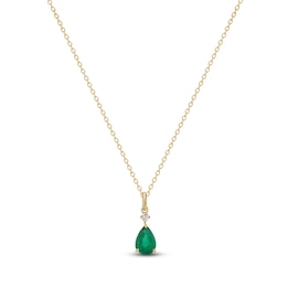 Pear-Shaped Natural Emerald & Diamond Accent Necklace 14K Yellow Gold 17&quot;