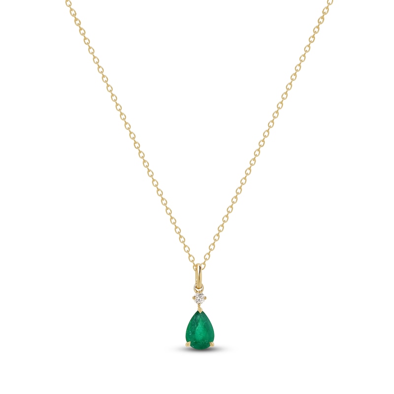 Main Image 1 of Pear-Shaped Natural Emerald & Diamond Accent Necklace 14K Yellow Gold 17&quot;