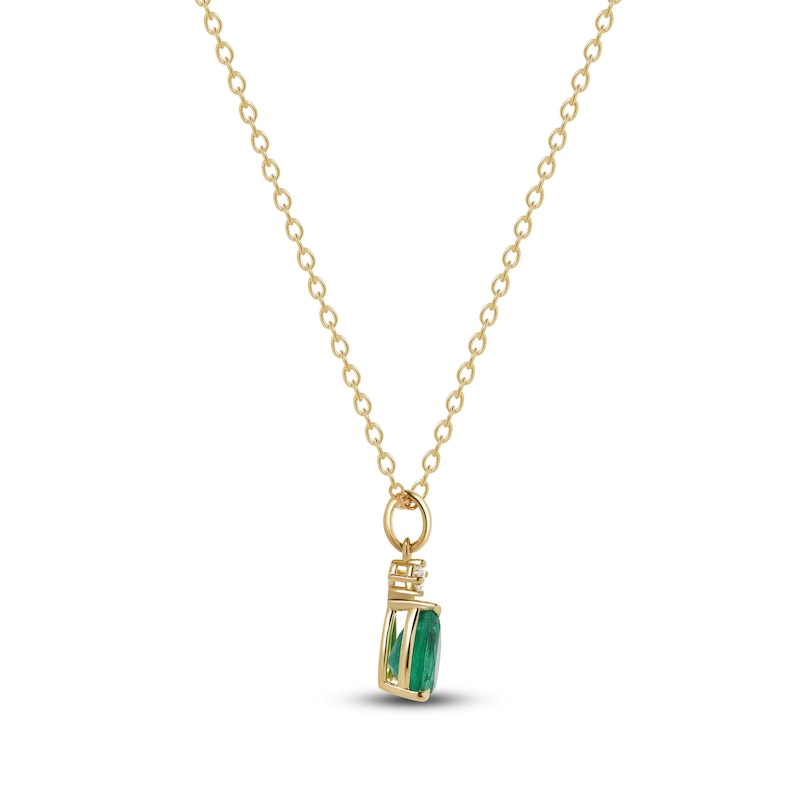 Main Image 2 of Pear-Shaped Natural Emerald & Diamond Accent Necklace 14K Yellow Gold 17&quot;