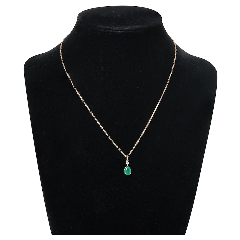 Main Image 3 of Pear-Shaped Natural Emerald & Diamond Accent Necklace 14K Yellow Gold 17&quot;