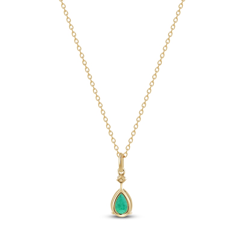 Main Image 5 of Pear-Shaped Natural Emerald & Diamond Accent Necklace 14K Yellow Gold 17&quot;