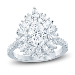 Pear-Shaped Lab-Created Diamond Starburst Halo Engagement Ring 2-1/3 ct tw 14K White Gold