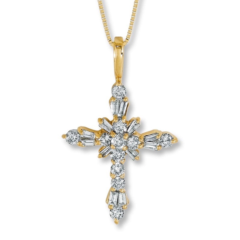 Diamond Cross Necklace 1 ct tw Round-Cut 14K Yellow Gold