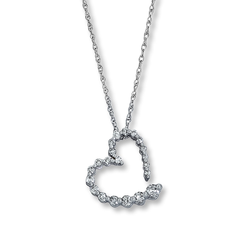 Main Image 1 of Diamond Heart Necklace 1/5 ct tw Round-cut 14K White Gold