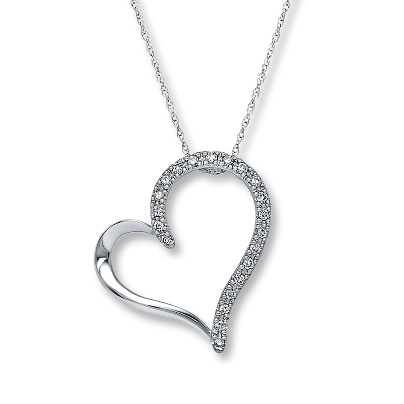 Main Image 1 of Diamond Heart Necklace 1/5 ct tw Round-Cut 10K White Gold