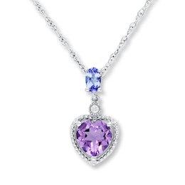 Amethyst Heart Necklace Tanzanite & Diamond Sterling Silver