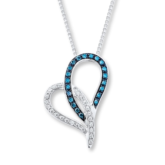 Diamond Heart Necklace 1 5 Ct Tw Blue White Sterling Silver