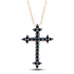 Black Diamond Cross Necklace 1/8 ct tw 10K Rose Gold