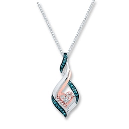 Blue/White Diamond Necklace 1/6 ct tw Sterling Silver