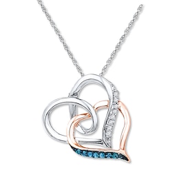 Blue/White Diamonds 1/15 cttw Necklace Sterling Silver/10K Gold