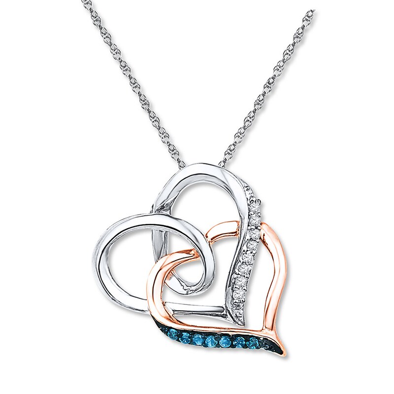 Main Image 1 of Blue/White Diamonds 1/15 cttw Necklace Sterling Silver/10K Gold