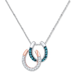 Horseshoe Necklace 1/6 ct tw Diamonds Sterling Silver/10K Gold