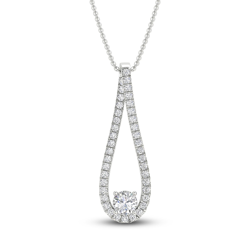 Diamond Pendant Necklace 3/4 ct tw Round 18K White Gold 18"