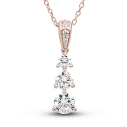 Three Stone Diamond Necklace 1 ct tw Round 18K Rose Gold