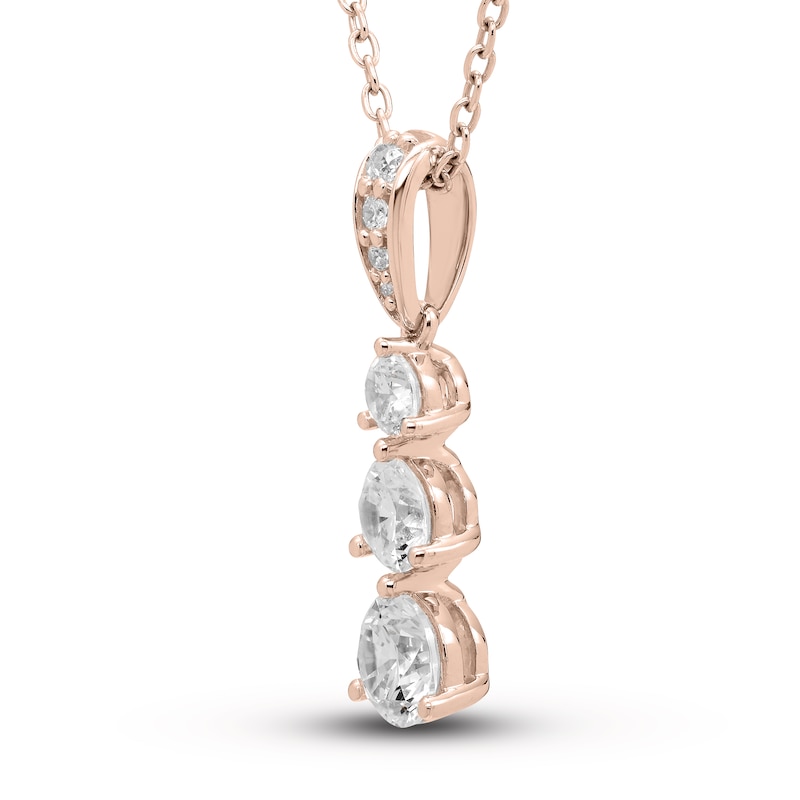 Three Stone Diamond Necklace 1 ct tw Round 18K Rose Gold