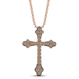Le Vian Chocolate Diamond Cross Necklace 3/8 ct tw 14K Strawberry Gold