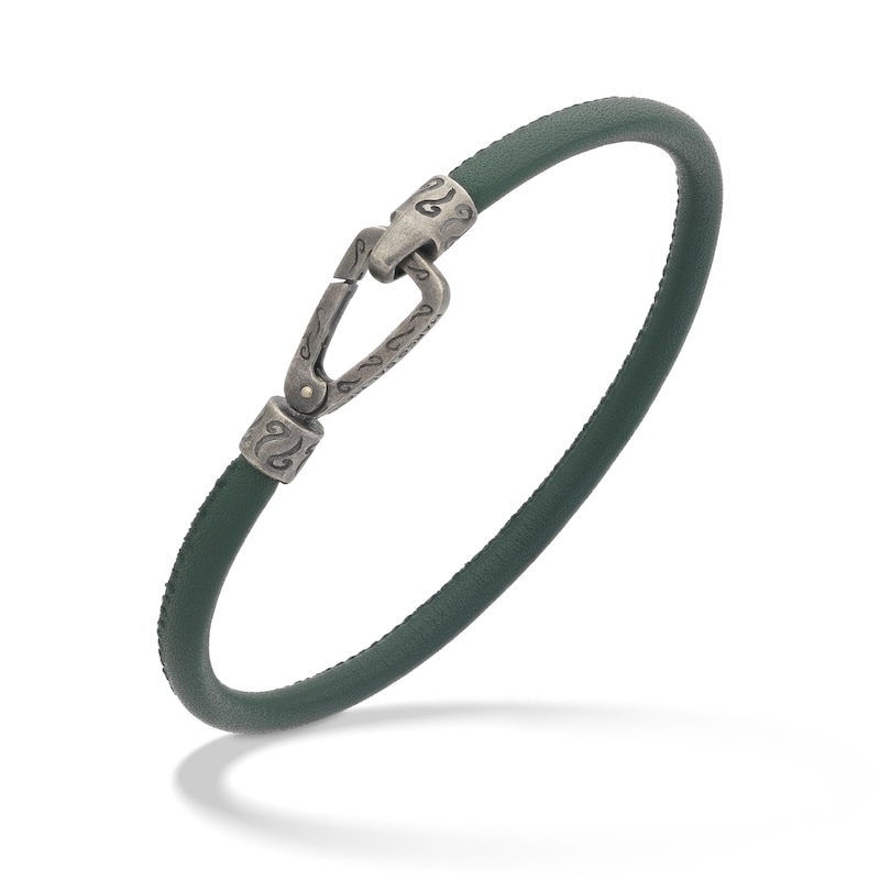 Marco Dal Maso Men's Green Leather Bracelet Sterling Silver 8"