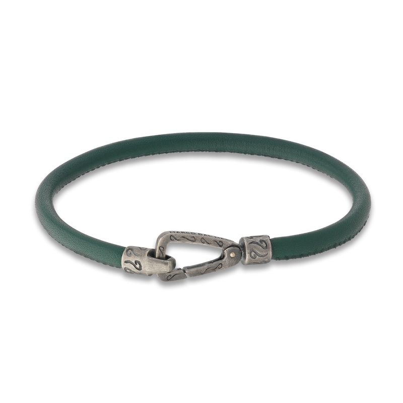 Marco Dal Maso Men's Green Leather Bracelet Sterling Silver 8"