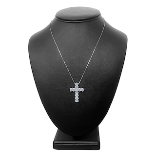 Diamond Cross Pendant Necklace 1-1/4 ct tw Round/Baguette 14K White ...