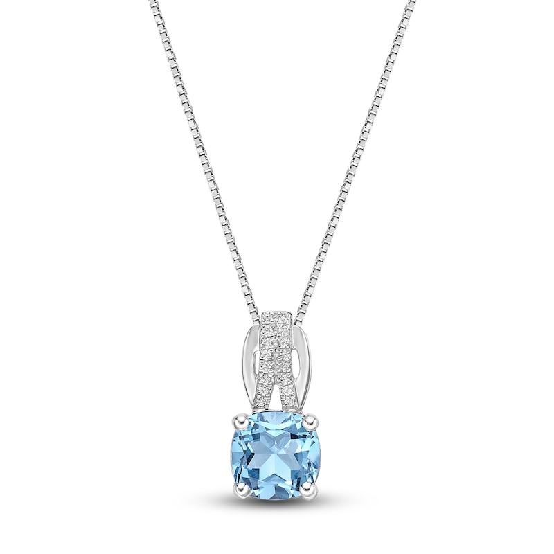 Main Image 1 of Natural Blue Topaz Pendant Necklace 1/20 ct tw Diamonds 10K White Gold 18&quot;