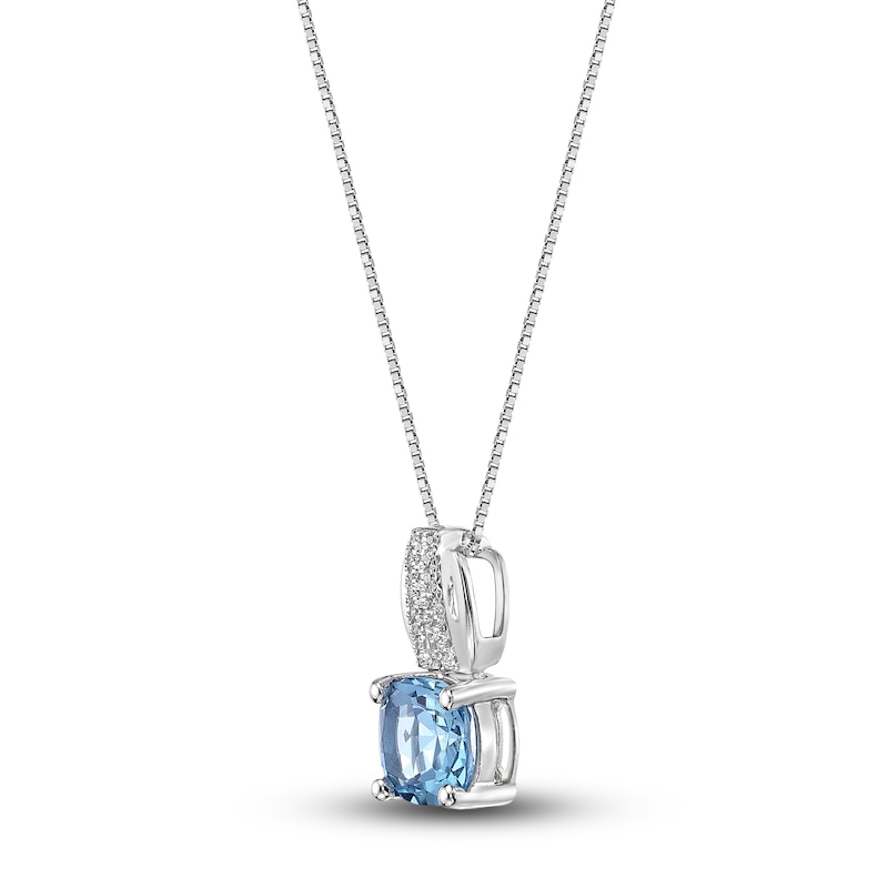 Main Image 2 of Natural Blue Topaz Pendant Necklace 1/20 ct tw Diamonds 10K White Gold 18&quot;