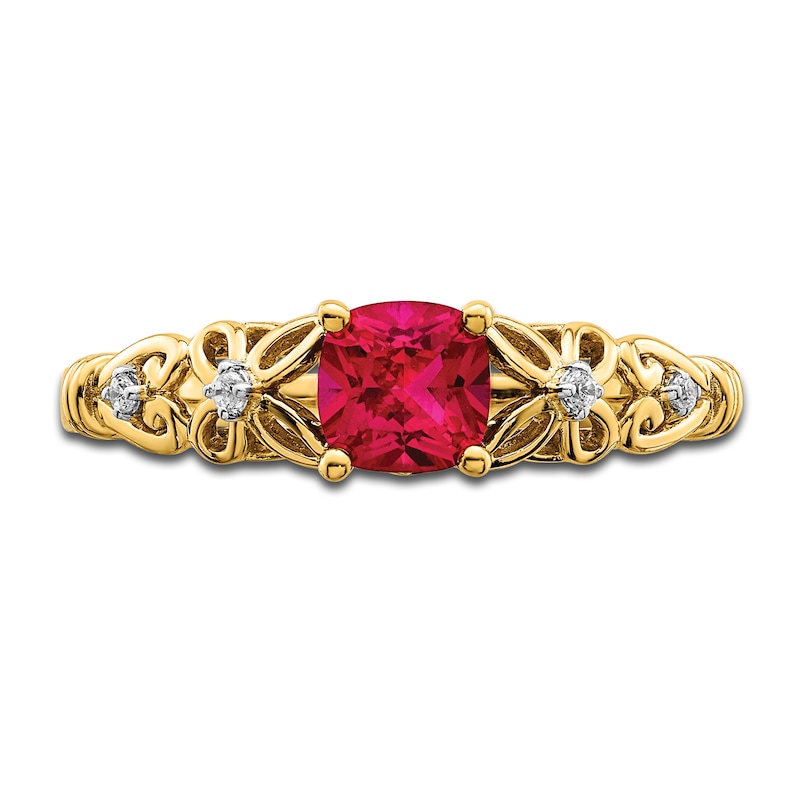 Main Image 3 of Natural Ruby Ring Diamond Accents 14K Yellow Gold