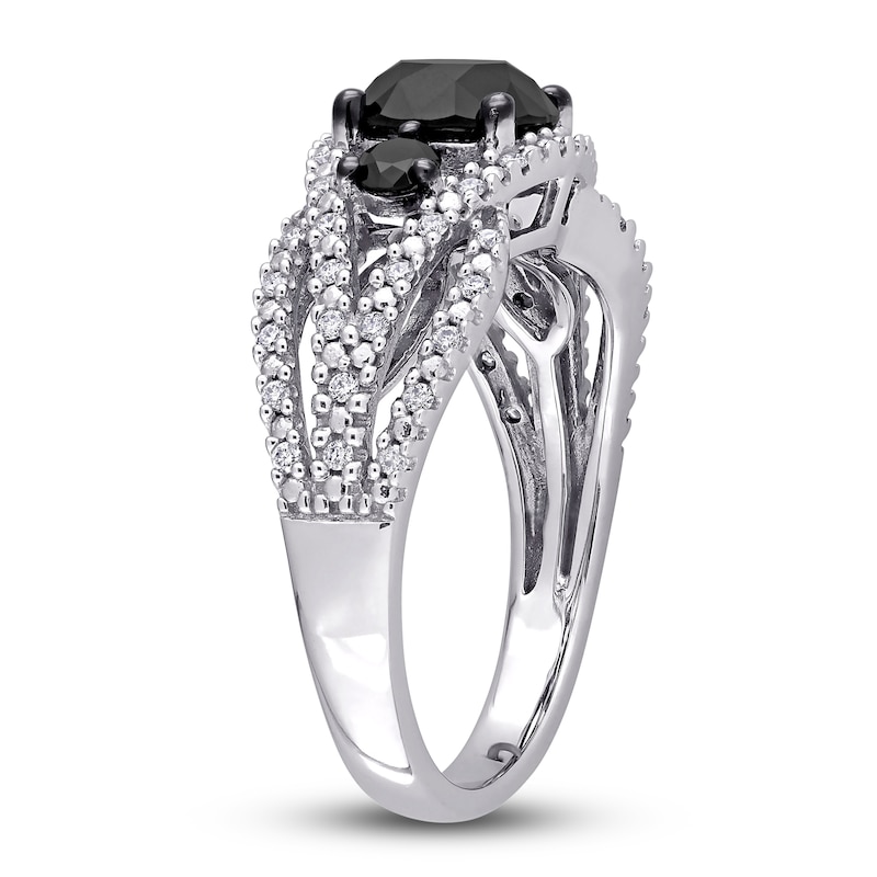 Black & White Diamond 3-Stone Ring 1-7/8 ct tw Round 14K White Gold