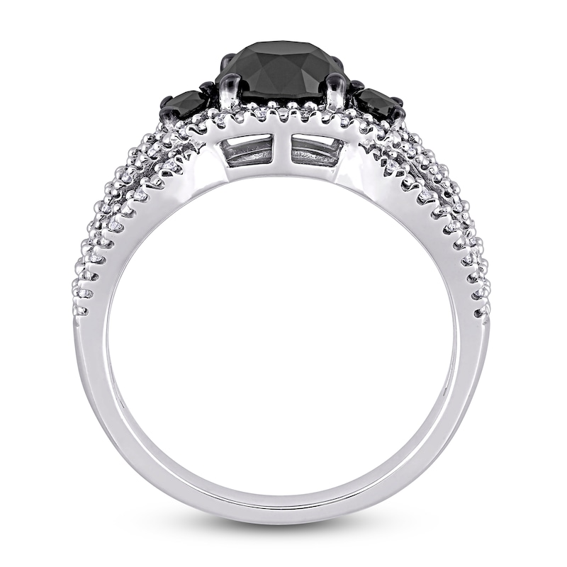 Black & White Diamond 3-Stone Ring 1-7/8 ct tw Round 14K White Gold