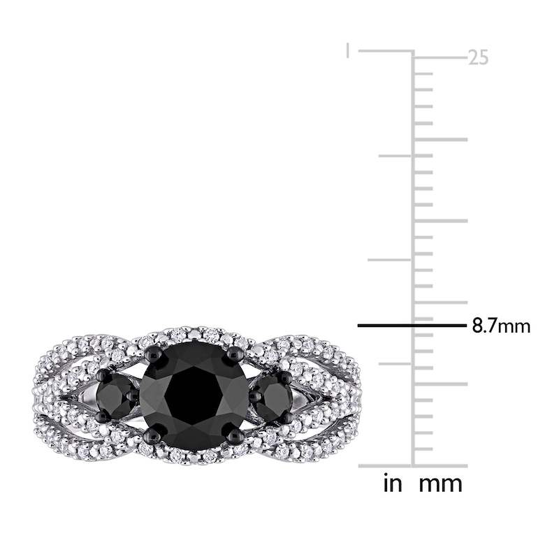 Black & White Diamond 3-Stone Ring 1-7/8 ct tw Round 14K White Gold