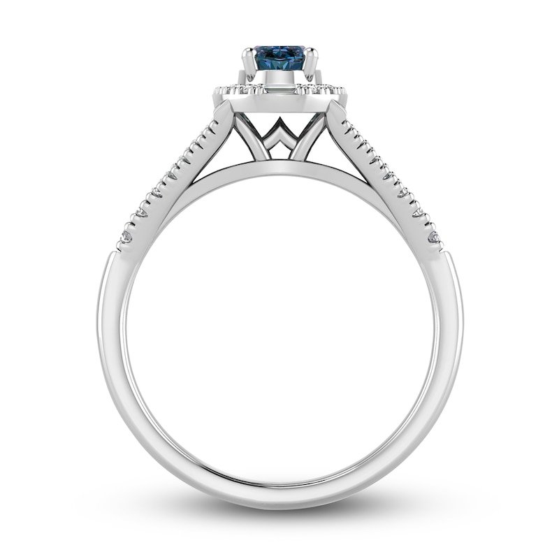 Main Image 2 of Montana Blue Oval-Cut Natural Sapphire Ring 1/4 ct tw Round Diamonds 14K White Gold