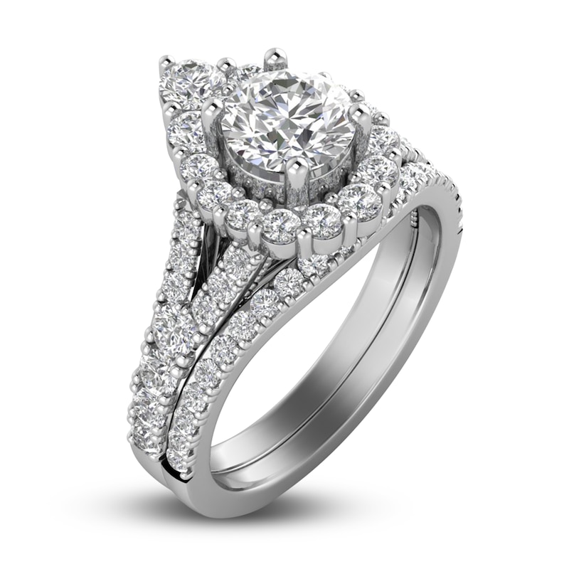 Main Image 4 of Diamond Halo Bridal Set 2 ct tw Round 14K White Gold