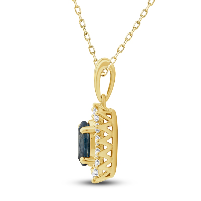 Main Image 2 of Montana Blue Oval-Cut Natural Sapphire Pendant Necklace 1/4 ct tw Round Diamonds 14K Yellow Gold 18&quot;