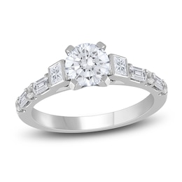 Diamond Engagement Ring 1-1/4 ct tw Round/Princess/ Baguette 14K White Gold