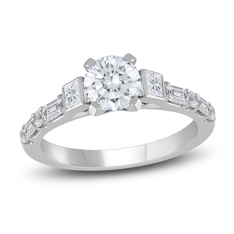 Main Image 1 of Diamond Engagement Ring 1-1/4 ct tw Round/Princess/ Baguette 14K White Gold