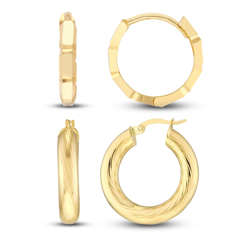 Main Image 2 of Lined & Brick Huggie Hoop Earring Set 14K Yellow Gold