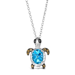 Le Vian Oval Natural Blue Topaz & Diamond Turtle Pendant Necklace 1/6 ct tw 14K Vanilla Gold