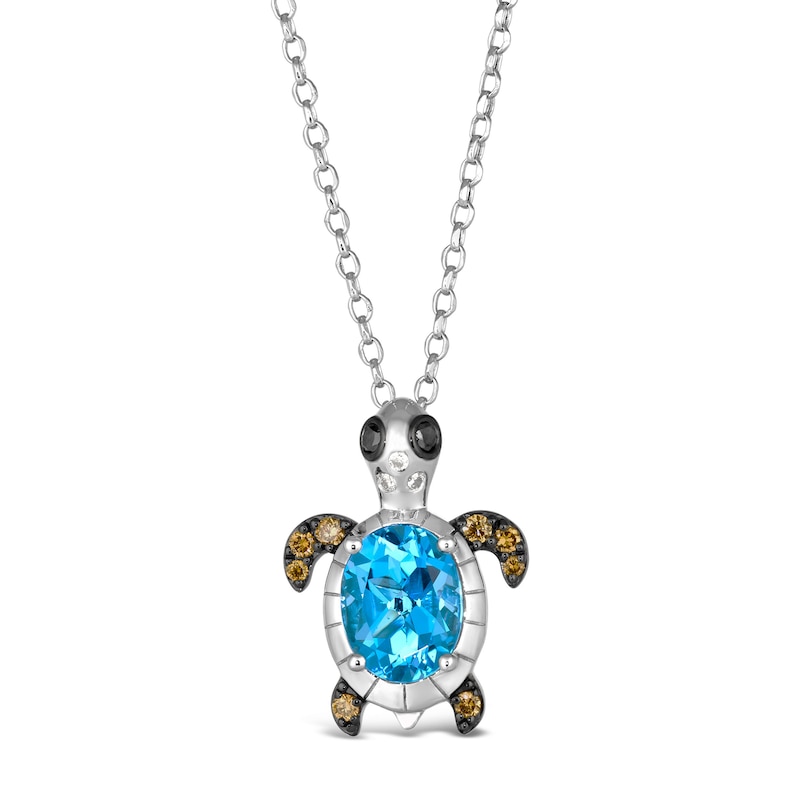 Main Image 1 of Le Vian Oval Natural Blue Topaz & Diamond Turtle Pendant Necklace 1/6 ct tw 14K Vanilla Gold